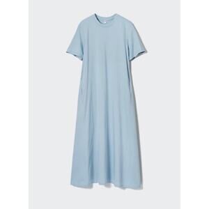 Uniqlo Womens Mercerized Cotton Short Sleeve Midi Maxi Utilitarian Dress XL Blue